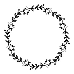 vector illustration of floral frame. Rustic. Hand drawn simple line. Black stroke. Isolated on white background. Elegant and noble. Best for wedding design. Invitation.
