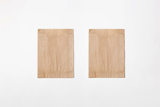 Brown Paper Bags Mock up isolated on a white background.Top view.High resolution photo.