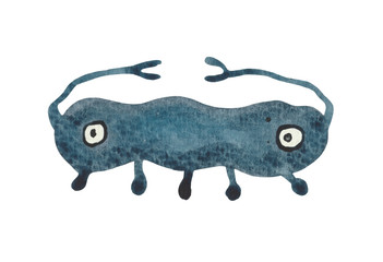 Watercolor cheerful microbe of blue color. A unique creature for children's products and designer compositions. The creature will look great on fabric or paper.