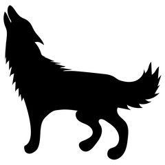 silhouette of a black wolf stands with his head raised and howls