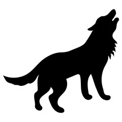silhouette of a black wolf stands with his head raised and howls
