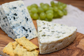 Cheese collection, strong Danish blue cheese Danablu with blue mould.