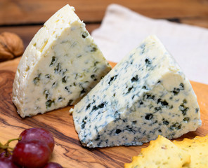 Cheese collection, strong Danish blue cheese Danablu with blue mould.