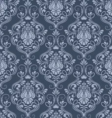Zelfklevend Fotobehang Damask seamless emboss pattern background. Vector classical luxury old damask ornament, royal victorian seamless texture for wallpapers, textile, wrapping. Vintage exquisite floral baroque template. © garrykillian