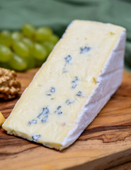 Cheese collection, German creamy blue brie Cambozola soft cheese with blue mould
