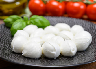 Cheese collection, white mini mozzarella cheese balls for salad or for appetizer snacks