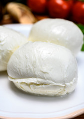 Cheese collection, white italian mozzarella cheese balls for salad or for appetizer snacks from deli shop in New York, USA