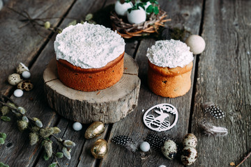 Easter cake . White easter Easter cake on a wooden table
