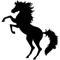 Fototapeta na wymiar silhouette of a black horse standing and long hair with curls in a fluffy tail, valentines day