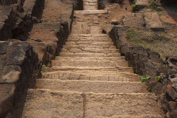  Sri Lanka. View of stone steps leading in a downward direction giving feeling of the unknown.