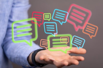 Empty speech bubble hands feedback communication..