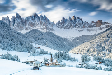  Santa Maddalena village in Val di Funes one of the most beautiful valleys Dolomite in the winter