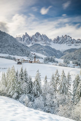  Santa Maddalena village in Val di Funes one of the most beautiful valleys Dolomite in the winter