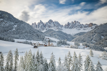 Santa Maddalena village in Val di Funes one of the most beautiful valleys Dolomite in the winter