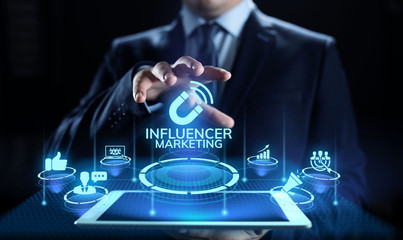 Influencer marketing Social media advertising business concept on screen.