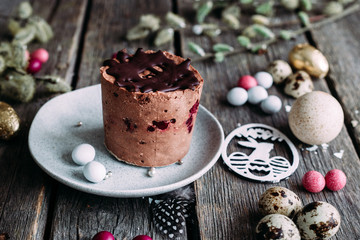 Cottage cheese chocolate Easter cake with cherry