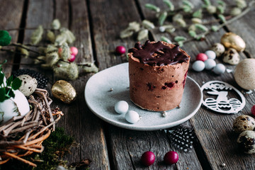 Cottage cheese chocolate Easter cake with cherry