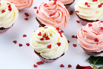 Delicious cupcake for Valentine Day. Love concept cupcakes. For celebrating Valentines Day