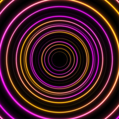 Orange and purple neon circles abstract futuristic hi-tech background. Vector design