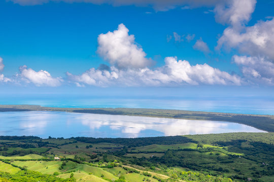 Beautiful view of the Rounded Lagoon from the Rounded Mountain at Miches, Dominican Republic. Montaa Redonda Miches.