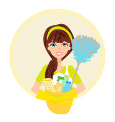 Beautiful smiling maid, cleaning company icon