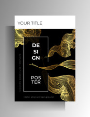 Design template cover, poster. Hand-drawn graphic gold elements on a black background. Vector 10 EPS.