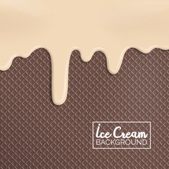 vanilla ice cream on chocolate waffer background