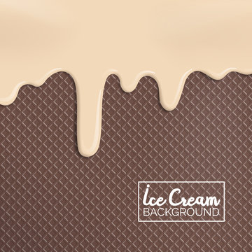 Vanilla Ice Cream On Chocolate Waffer Background