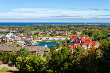 Aereal view of Blue Mountain resort and village during the autumn in Collingwood, Ontario