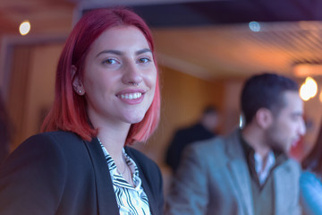 Two Young Business People Gathered Together Discussing Creative Idea Cafe.Startup Concept Coworkers Meeting.Brainstorming Work Process Office.