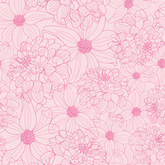 Pink dahlia textured seamless pattern
