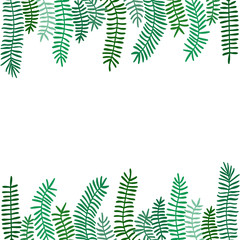Vector flat illustration with green jungle leaves. Tropical pattern with place for text. Isoleted element for plant design, postcard, invitation, greeting card