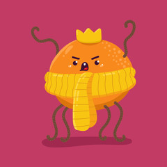 Funny virus in skarf and crown vector cartoon character isolated on background.
