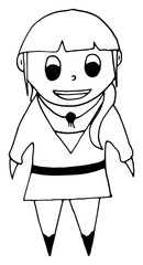 Hand drawn cute little girl. A girl in a dress.