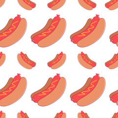 Hot dog vector seamless pattern on white background.