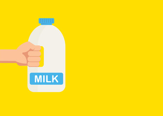 Hand hold milk plastic bottle. One hand. Vector flat cartoon illustration