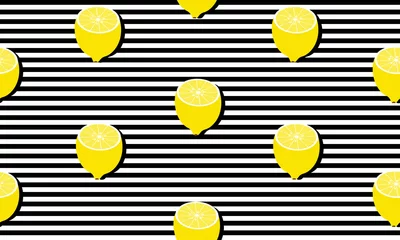 Papier Peint photo Citrons Fond transparent avec rayures et demi citrons avec ombre noire. Conception d& 39 illustration vectorielle pour carte de voeux ou modèle.
