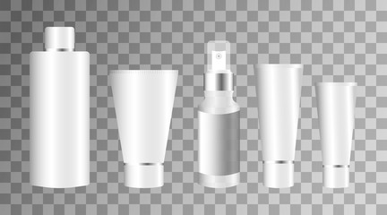 Containers for cream, shampoo and lotion. Template for applying the names and logos of funds for make-up or medicines. Vector