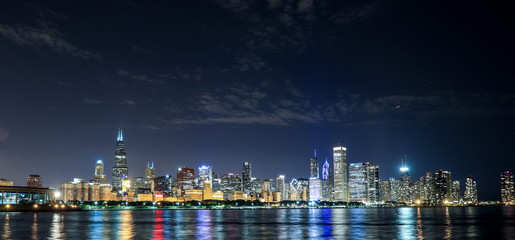 Night View to the Reflection of the Chicago City , USA