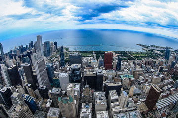 Panoramic View to the Business Building Roofs, Chicago, USA