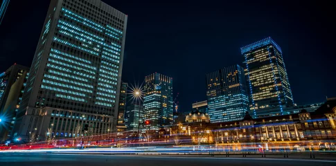 Foto auf Glas Nachtansicht-Wolkenkratzer rund um Tokyo Station Marunouchi Hibiya ~ Tokyo Station Nachtansicht-Wolkenkratzer Marunouchi Hibiya ~ © 拓也 神崎