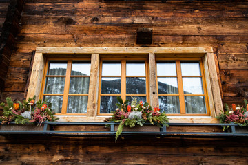 Fototapeta na wymiar wooden houses in zermatt, Swiss Alps