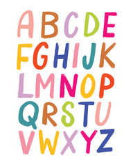 Rainbow Alphabet Upper Case Letters Hand-drawn, Kids style alphabet