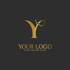 Y Initial letter Gold Logo Icon classy gold letter suitable for boutique restaurant wedding service hotel or business identity - obrazy, fototapety, plakaty