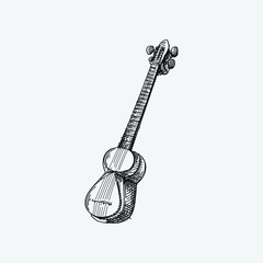 Hand-drawn sketch of National Azerbaijan Musical Instrument called Tar(four string instrument)