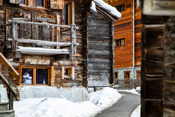 wooden houses in zermatt, Swiss Alps