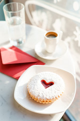 Valentine's day breakfast with cookies with heart and coffee