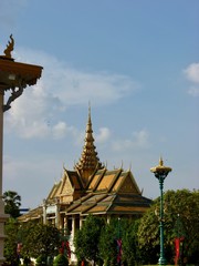 Golden roofs of Royal Palace in Phnom Penh during evening, Cambodia