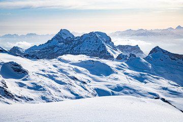 snow covered peaks in the Swiss Alps Matterhorn glacier paradise