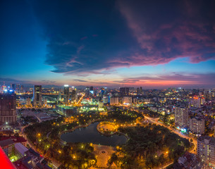 Fototapeta na wymiar Hanoi skyline cityscape at twilight period. Cau Giay park, west of Hanoi